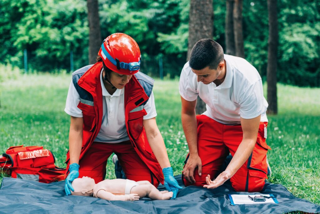 Cpr training on baby dummy